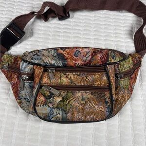 Rachel X Cat Tapestry Fanny Pack Floral Cat Pattern Belt Bag Adjustable Strap